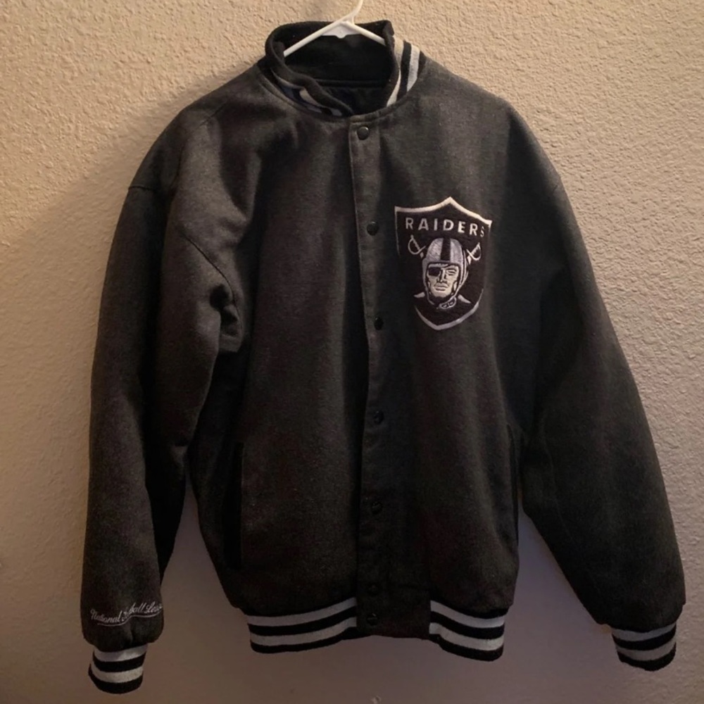 Authentic NFL reversible raiders letterman jacket